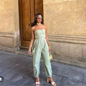 ZARA STRAPLESS CARGO JUMPSUIT